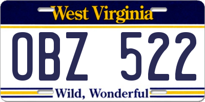 WV license plate OBZ522