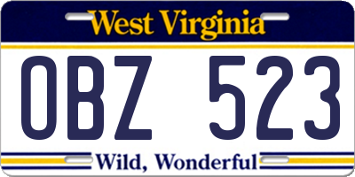 WV license plate OBZ523