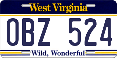 WV license plate OBZ524