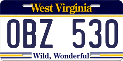 WV license plate OBZ530
