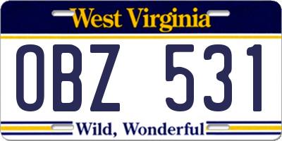WV license plate OBZ531