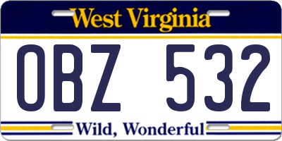 WV license plate OBZ532