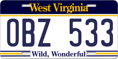 WV license plate OBZ533