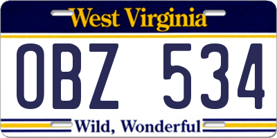 WV license plate OBZ534