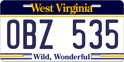 WV license plate OBZ535