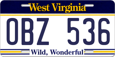 WV license plate OBZ536