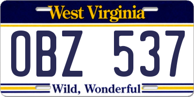 WV license plate OBZ537