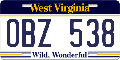 WV license plate OBZ538