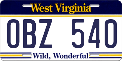WV license plate OBZ540
