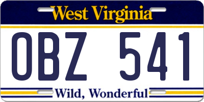 WV license plate OBZ541