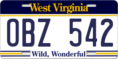 WV license plate OBZ542