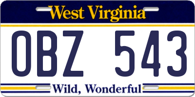 WV license plate OBZ543