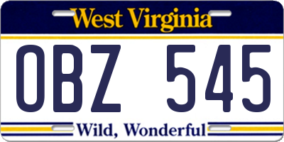 WV license plate OBZ545