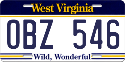 WV license plate OBZ546