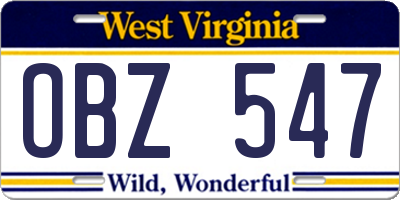 WV license plate OBZ547