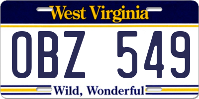 WV license plate OBZ549