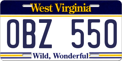 WV license plate OBZ550