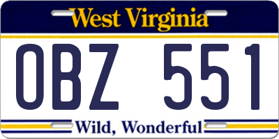 WV license plate OBZ551