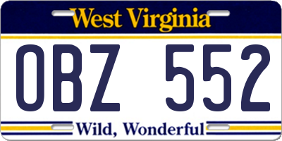 WV license plate OBZ552