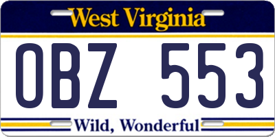 WV license plate OBZ553