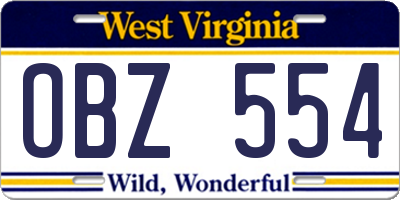 WV license plate OBZ554