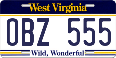 WV license plate OBZ555