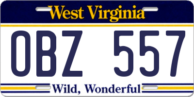 WV license plate OBZ557