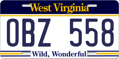 WV license plate OBZ558
