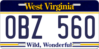 WV license plate OBZ560