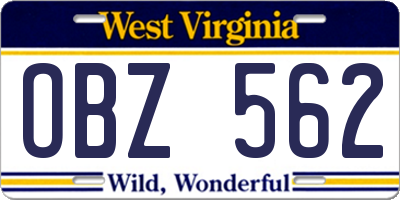WV license plate OBZ562