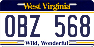 WV license plate OBZ568