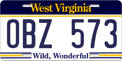 WV license plate OBZ573