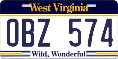 WV license plate OBZ574