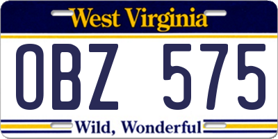 WV license plate OBZ575