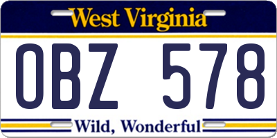 WV license plate OBZ578