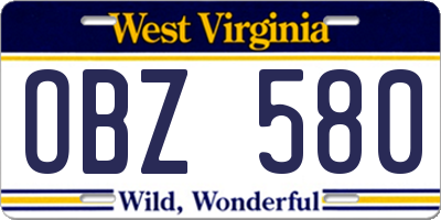 WV license plate OBZ580