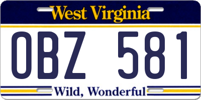 WV license plate OBZ581