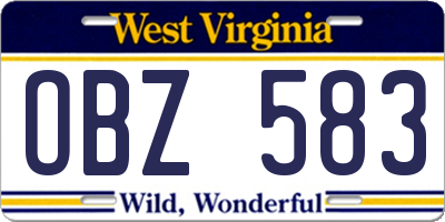 WV license plate OBZ583