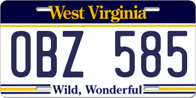 WV license plate OBZ585