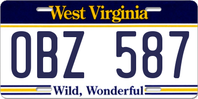 WV license plate OBZ587