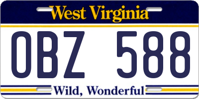 WV license plate OBZ588