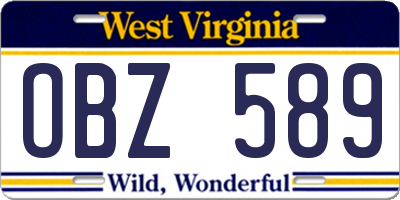 WV license plate OBZ589
