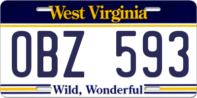 WV license plate OBZ593