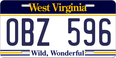 WV license plate OBZ596