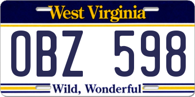 WV license plate OBZ598