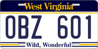 WV license plate OBZ601