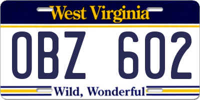 WV license plate OBZ602