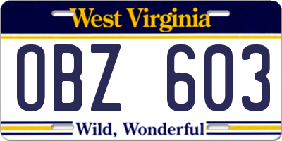 WV license plate OBZ603