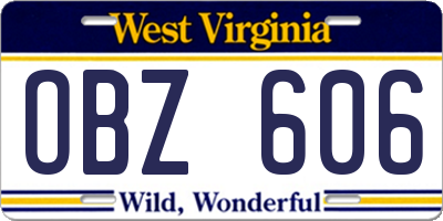 WV license plate OBZ606