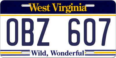 WV license plate OBZ607